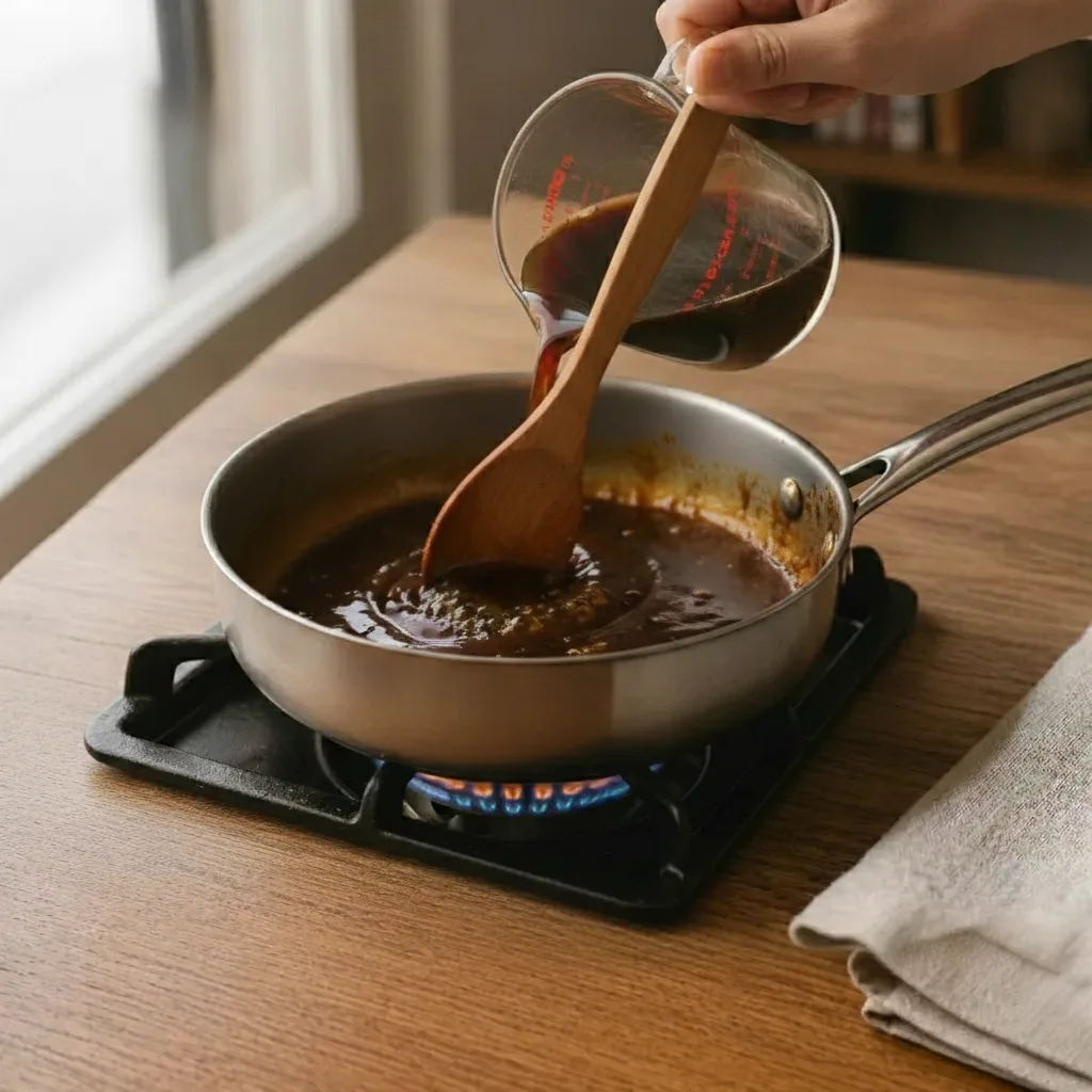 Stir continuously until the sugar dissolves and the syrup begins to thicken.