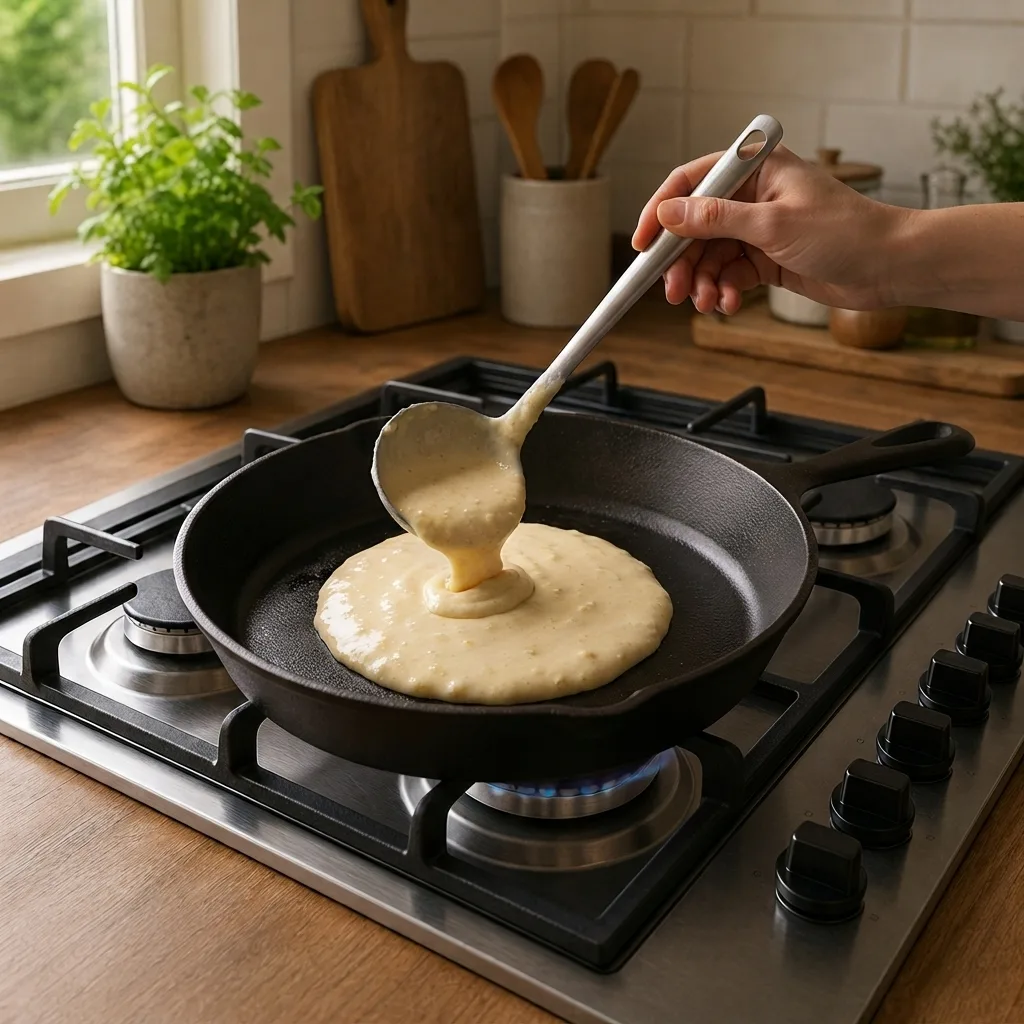 Heat a non-stick skillet and pour in a portion of the batter, spreading it so it stays slightly thick.