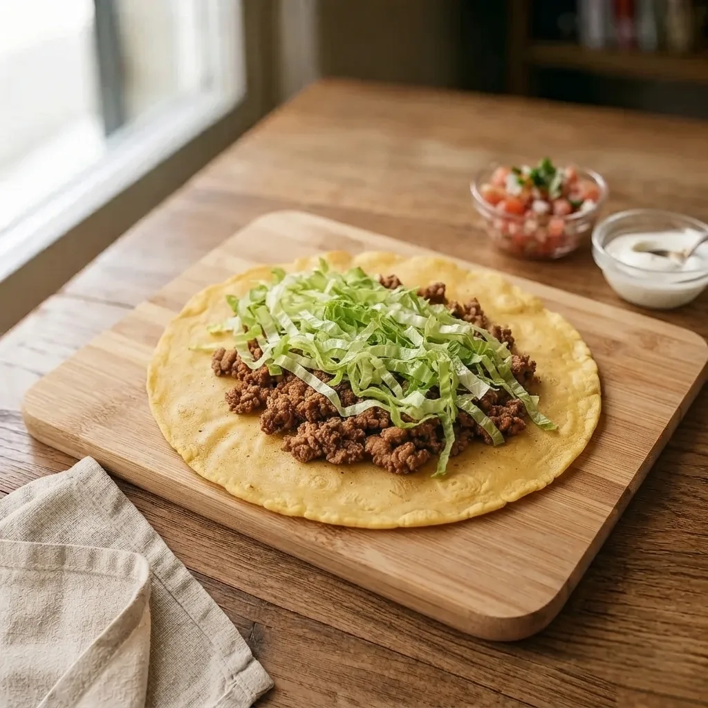 Distribute a layer of lettuce over the beef to add a fresh touch.