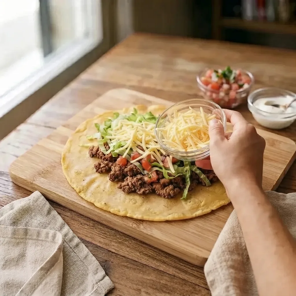 Finish by layering the queijo prato over the entire filling.