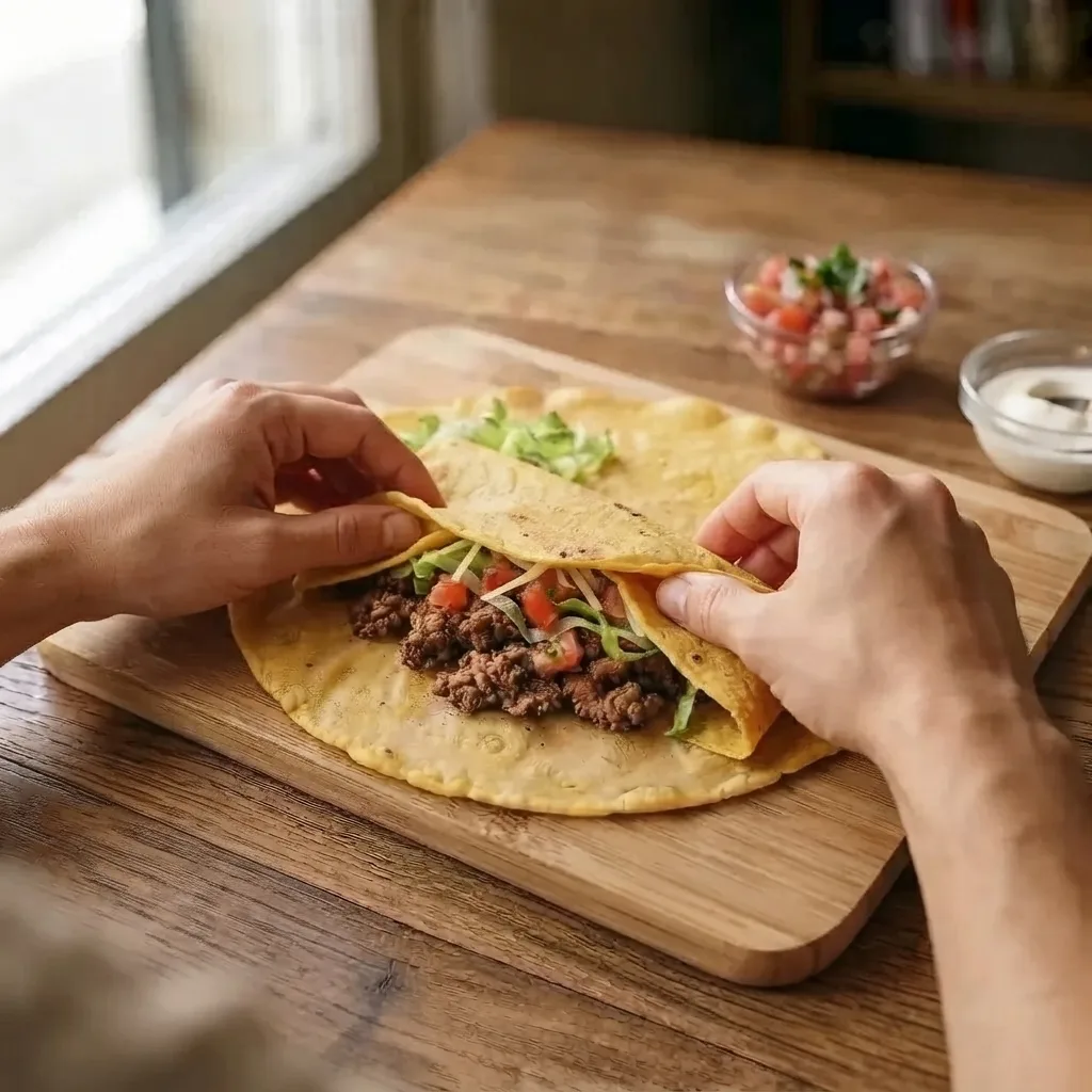 Fold the edges of the wrap toward the center, closing the burrito carefully to prevent any filling from spilling out.