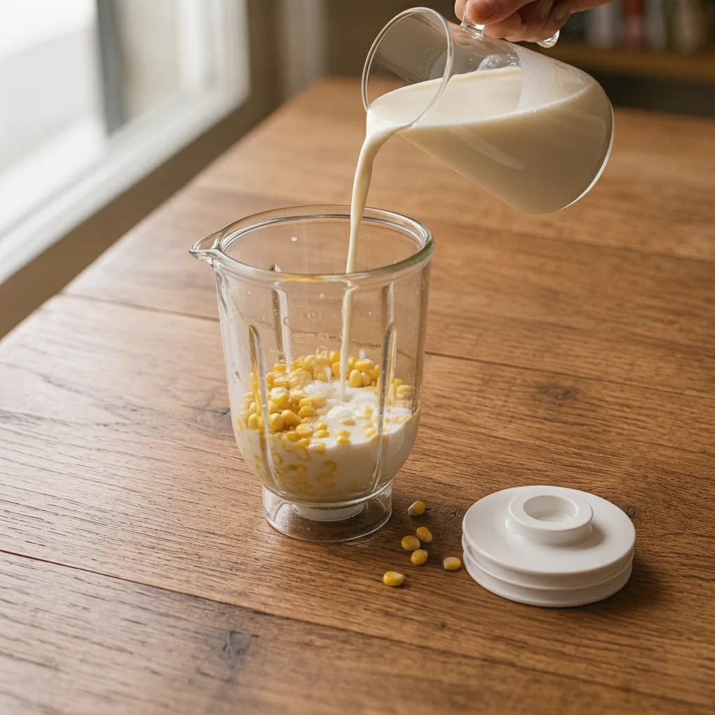 Die Körner in den Standmixer geben, die pflanzliche Milch hinzufügen und alles zu einer homogenen Mischung pürieren