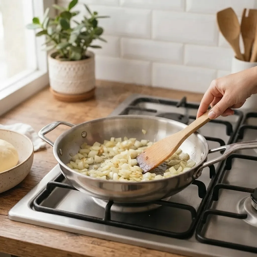 Heat the olive oil in a pan and sauté the onion for 2 minutes over high heat