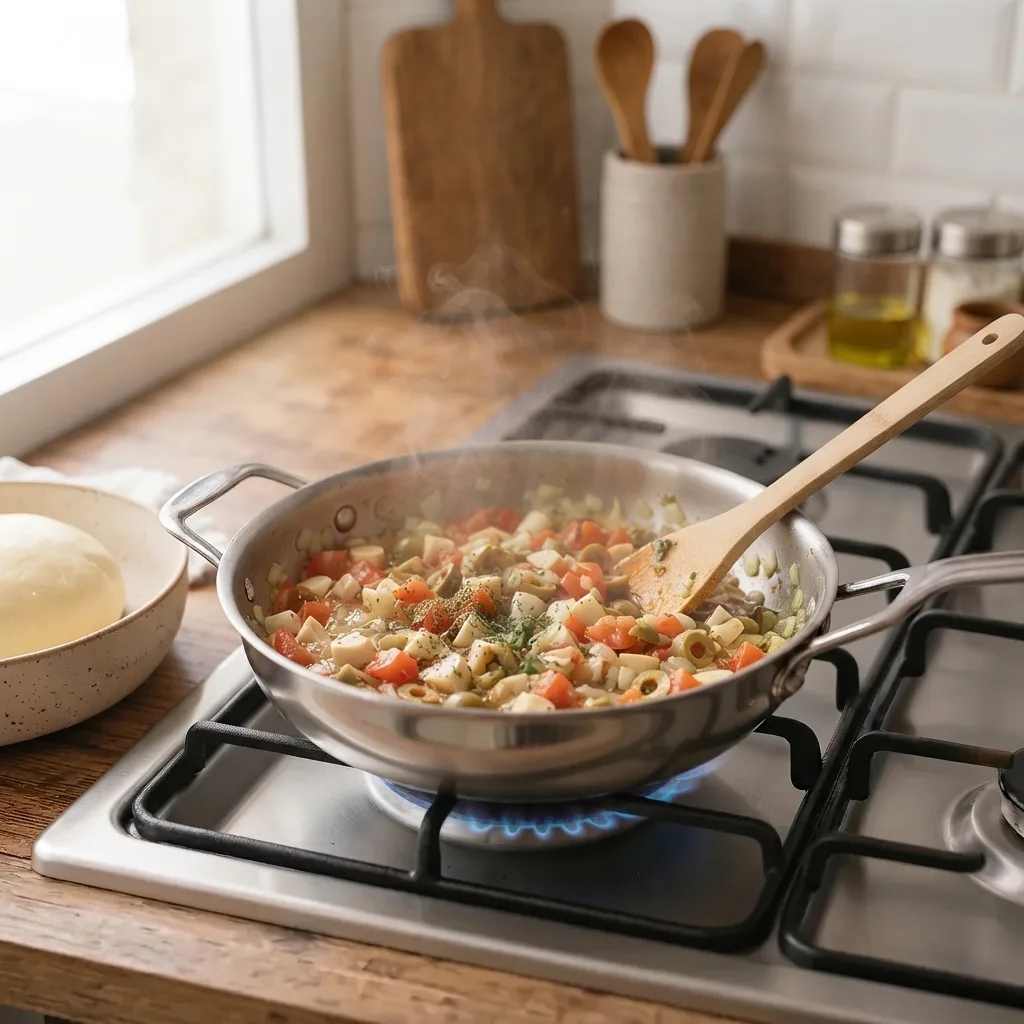 Cook the filling for 5 minutes over medium heat, stirring well, then remove from heat