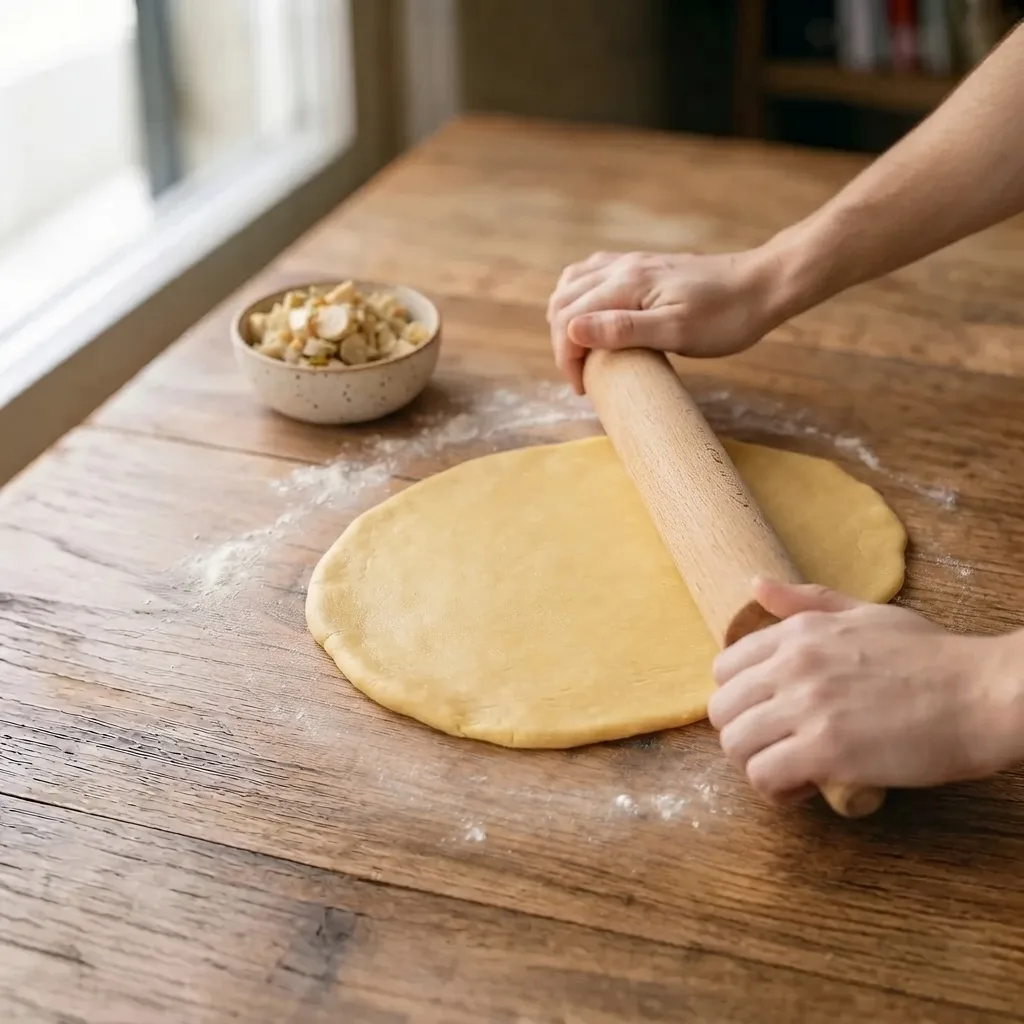 Roll out portions of the dough with a rolling pin until they reach 2mm in thickness