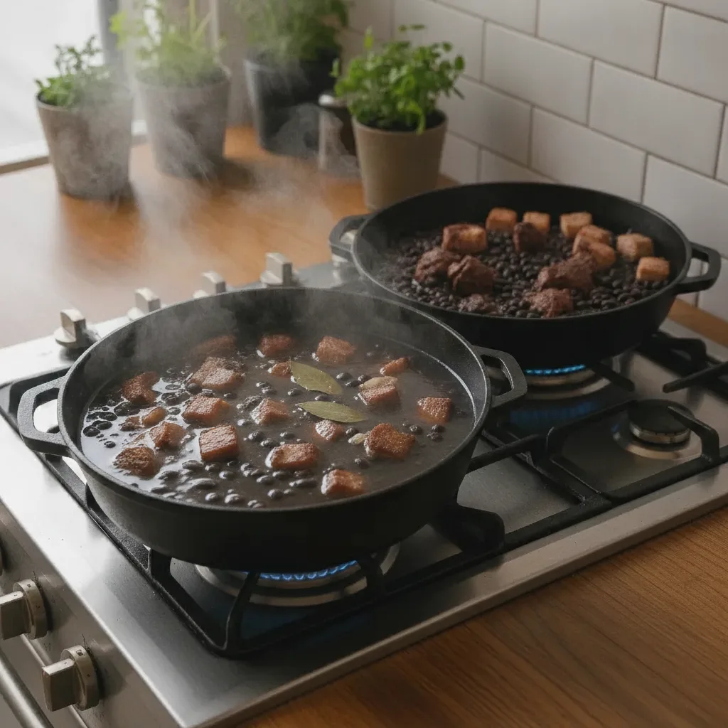 Cover os ingredientes com água, ajuste o salt e leve ao fogo alto até levantar fervura