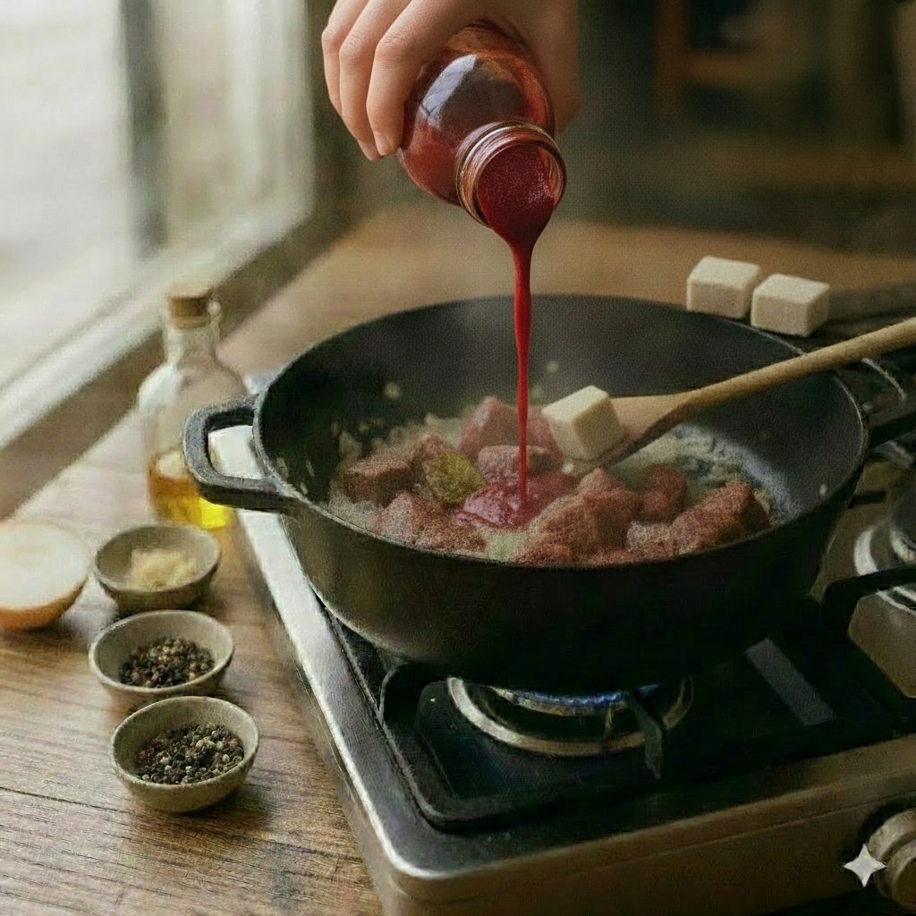 Masukkan pasta tomat ke dalam masakan