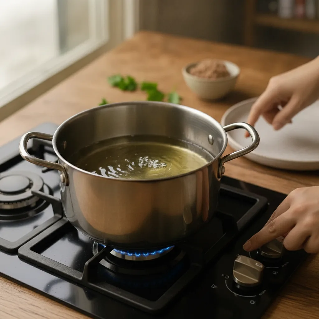 Heat vegetable oil in a deep pan over medium-high heat