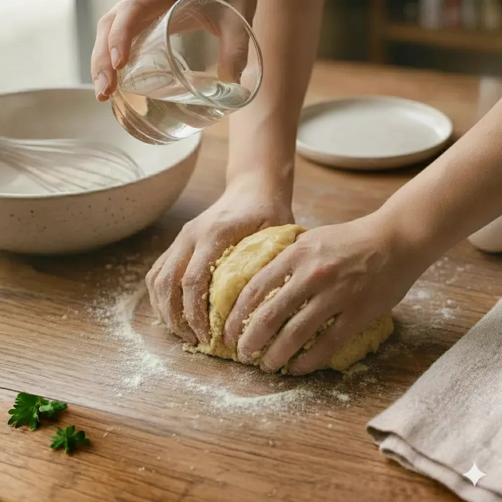 Avoid adding too much water at once so as not to make the dough too soft