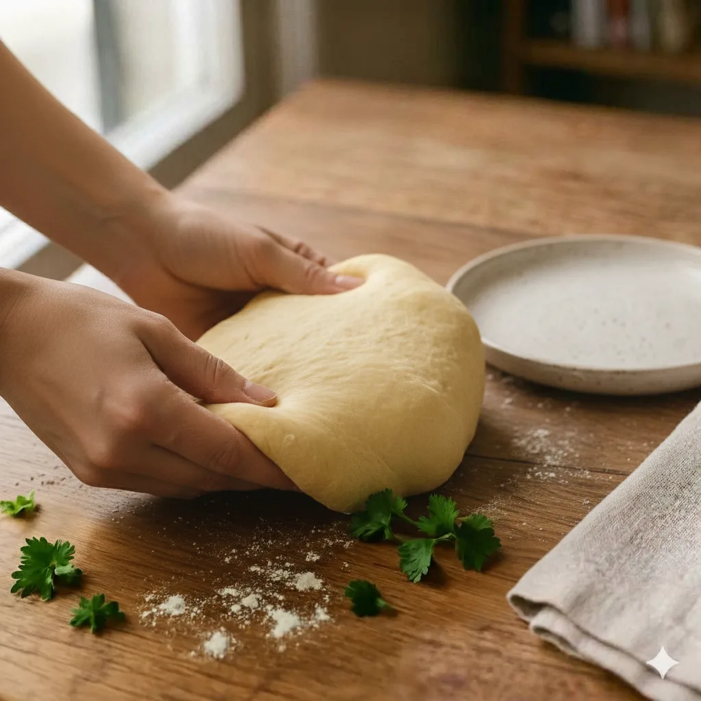 The ideal texture is a firm yet elastic dough that does not stick excessively to your hands