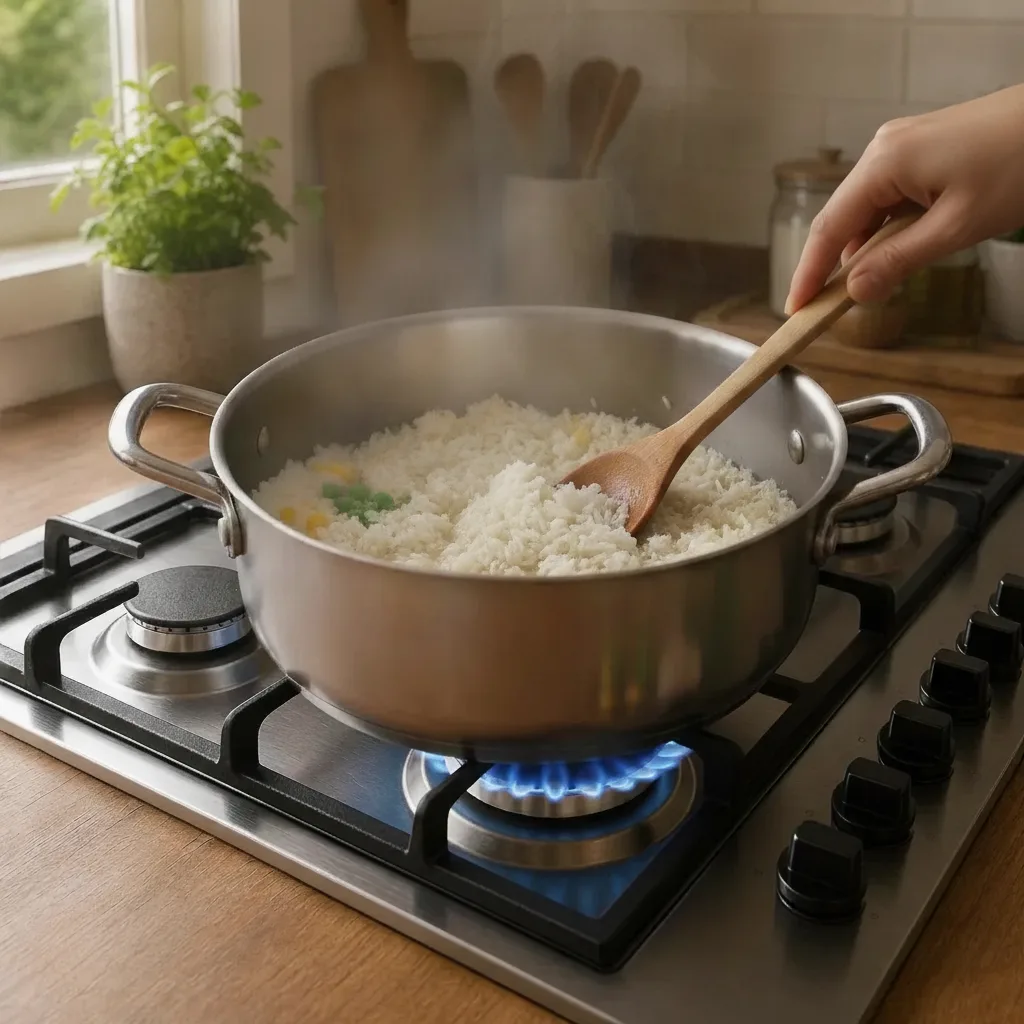 Rør forsigtigt rundt for at blande ingredienserne med risene