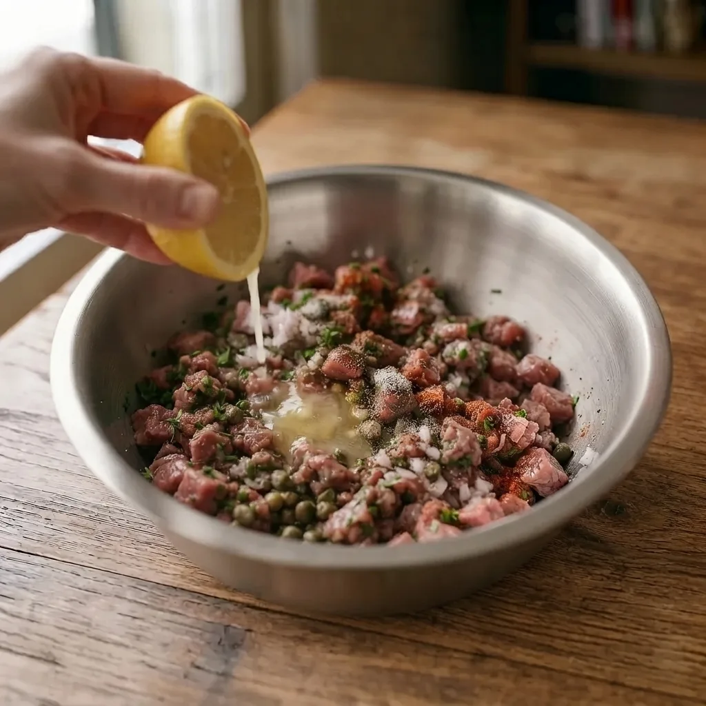 Add the lemon juice and lightly fold it in to balance the flavors.
