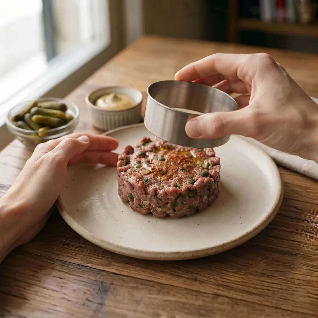 Transfer the shaped portions onto individual serving plates.